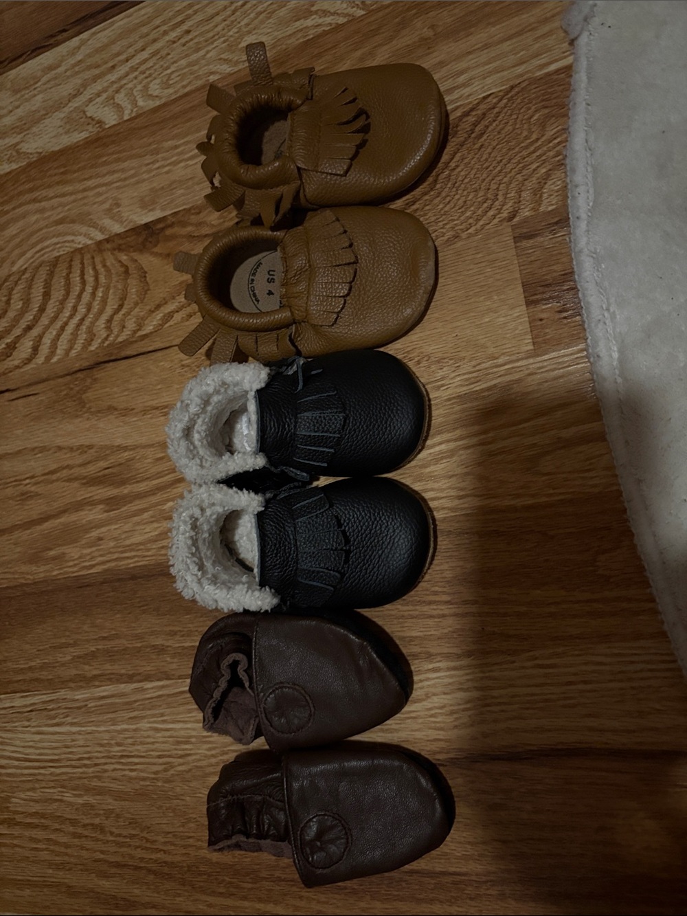 Kids Fringe Moccasin Shoes in Brown and Black - bird rock sz 4